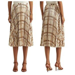 Ralph Lauren Women's Belt-Print Pleated Metallic Multi Cream Skirt, size 4